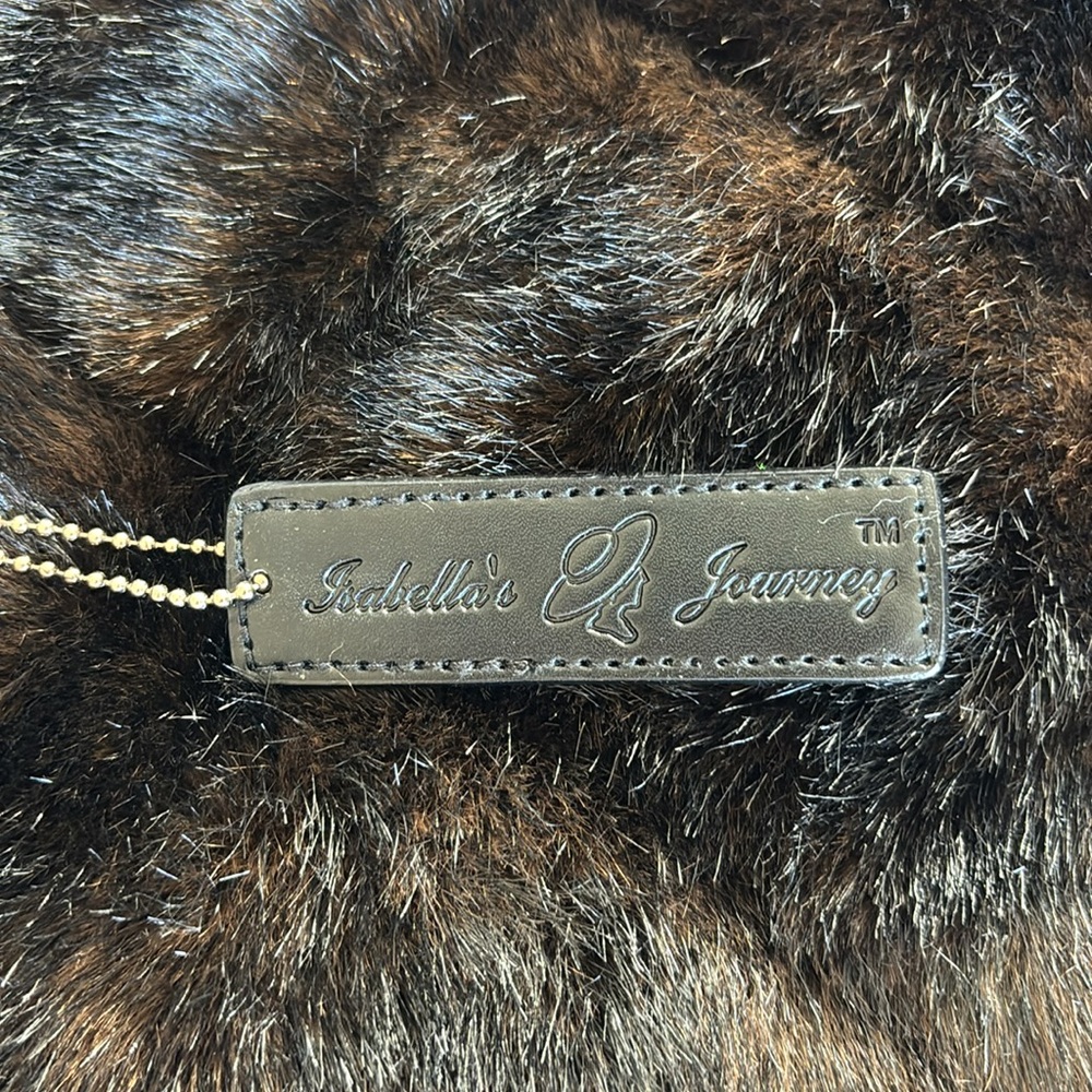 Vintage Faux Fur Handbag Wooden Handle Satchel purse Black / Brown - Picture 6 of 8